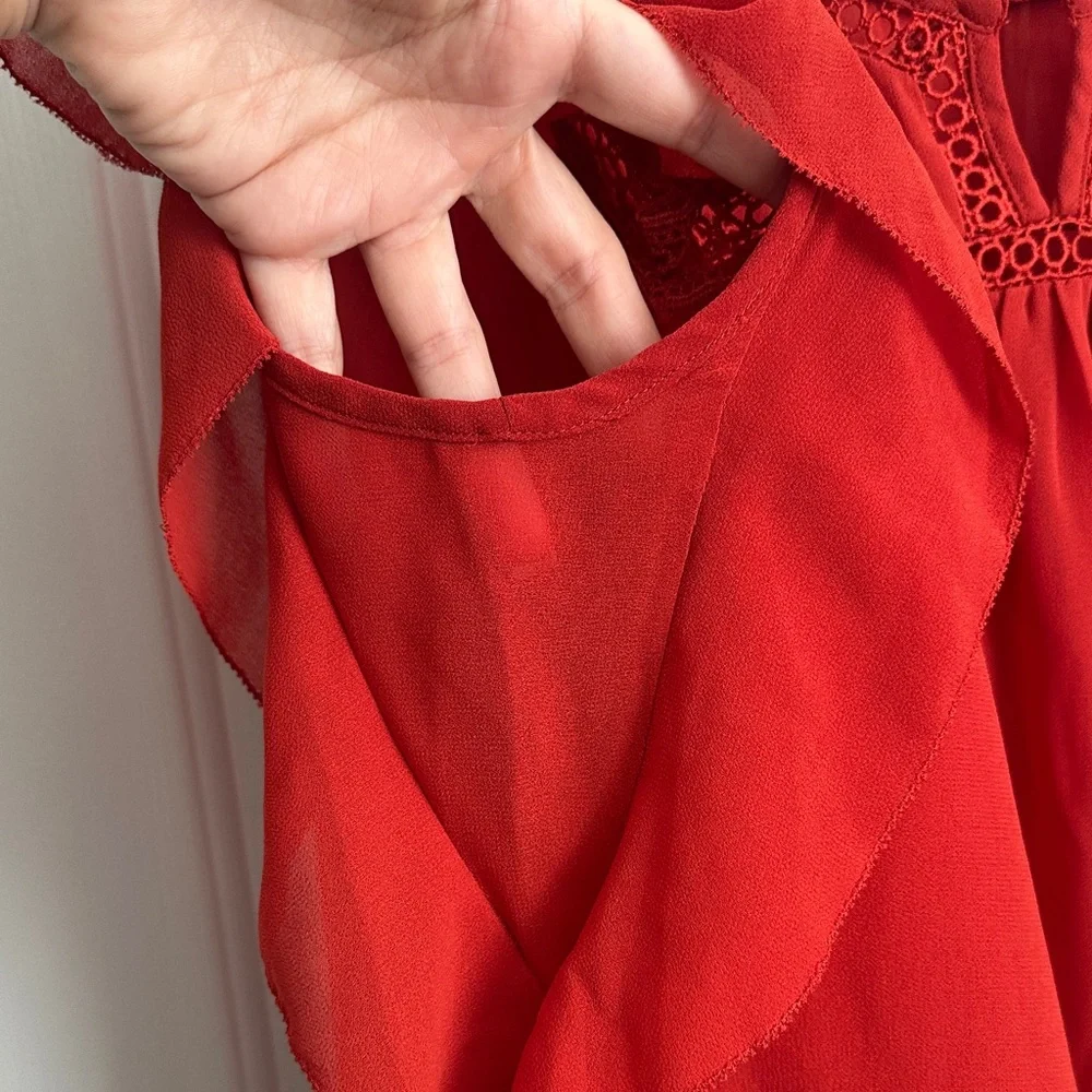LOFT Red Ruffle Sleeve Blouse - Picture 4 of 7